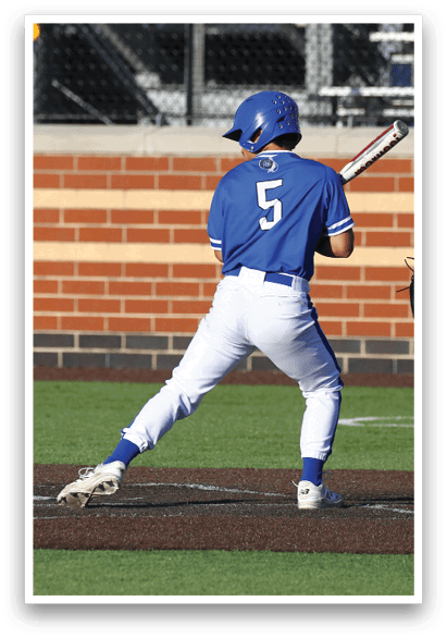 A baseball player is swinging a bat at a ball. Description generated by AI
