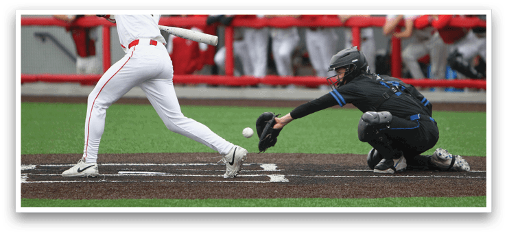 A baseball player is swinging a bat at a ball. Description generated by AI