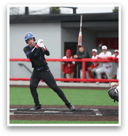 A baseball player is swinging a bat at a ball. Description generated by AI