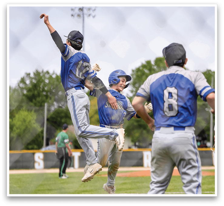 A baseball player is jumping in the air. Description generated by AI