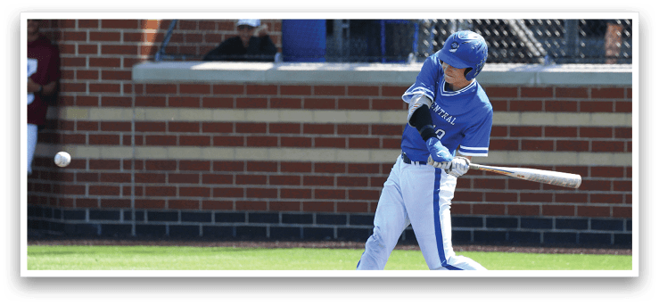 A baseball player is swinging a bat at a ball. Description generated by AI