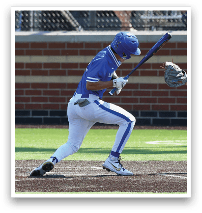 A baseball player is swinging a bat at a ball. Description generated by AI