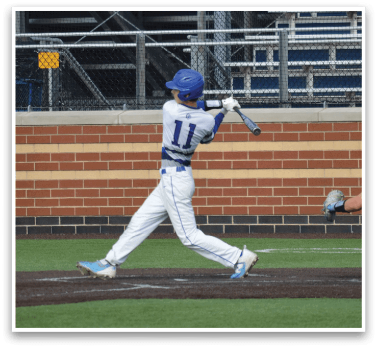 A baseball player is swinging a bat. Description generated by AI