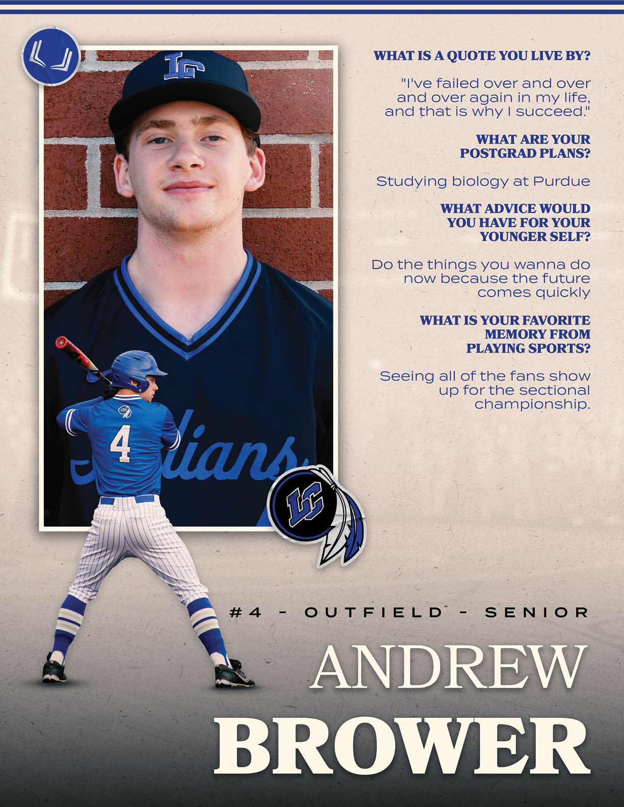 A baseball player wearing a blue and black jersey. Description generated by AI