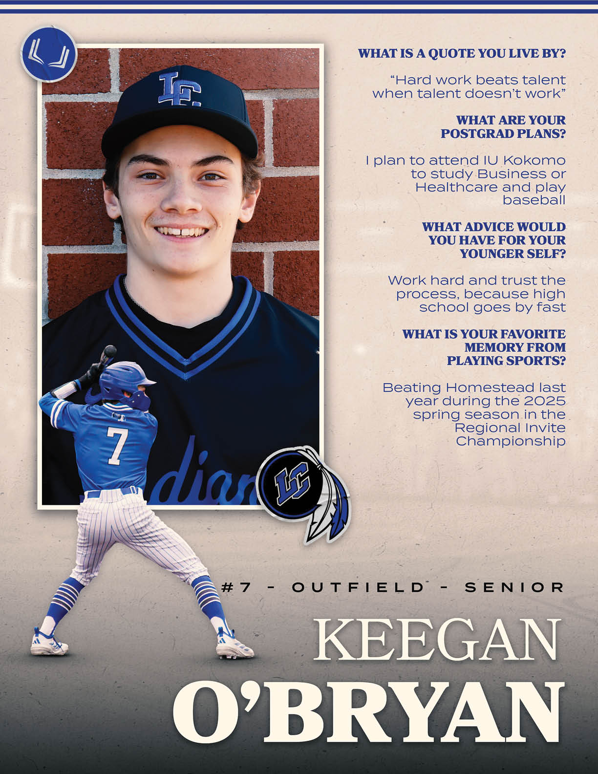 A baseball player named Keegan O'Bryan. Description generated by AI