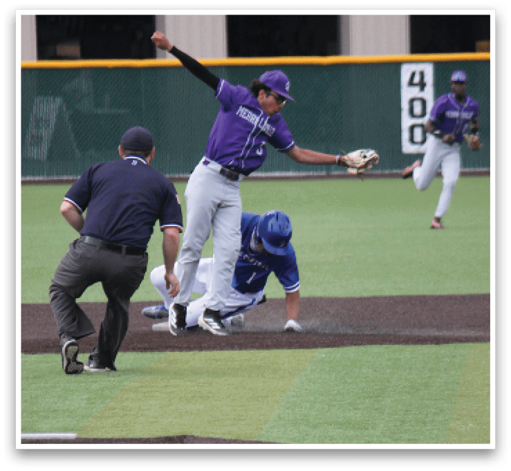 A baseball game is taking place on a field. Description generated by AI