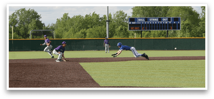 A baseball game is taking place with a player sliding into a base. Description generated by AI