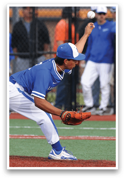 A baseball player is catching a ball. Description generated by AI