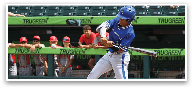A baseball player in a blue uniform is swinging a bat. Description generated by AI