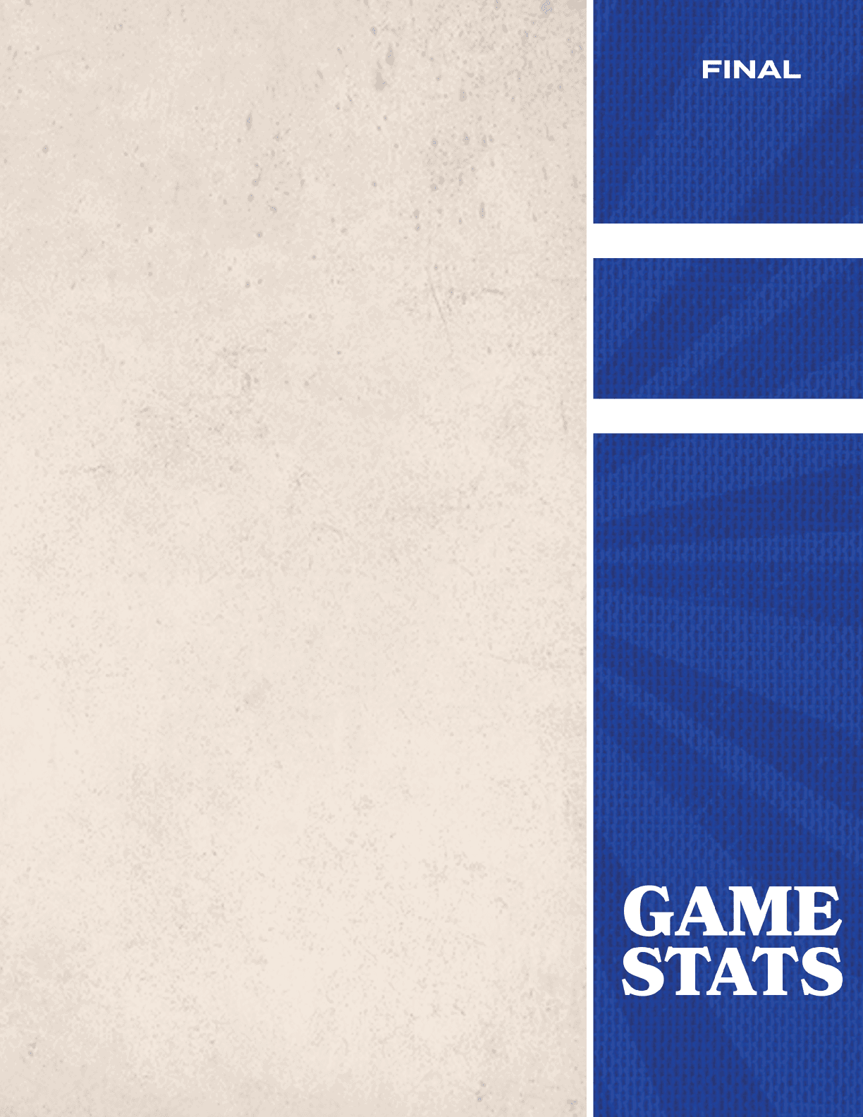 A white and blue poster with the words “Game Stats" written in blue. Description generated by AI