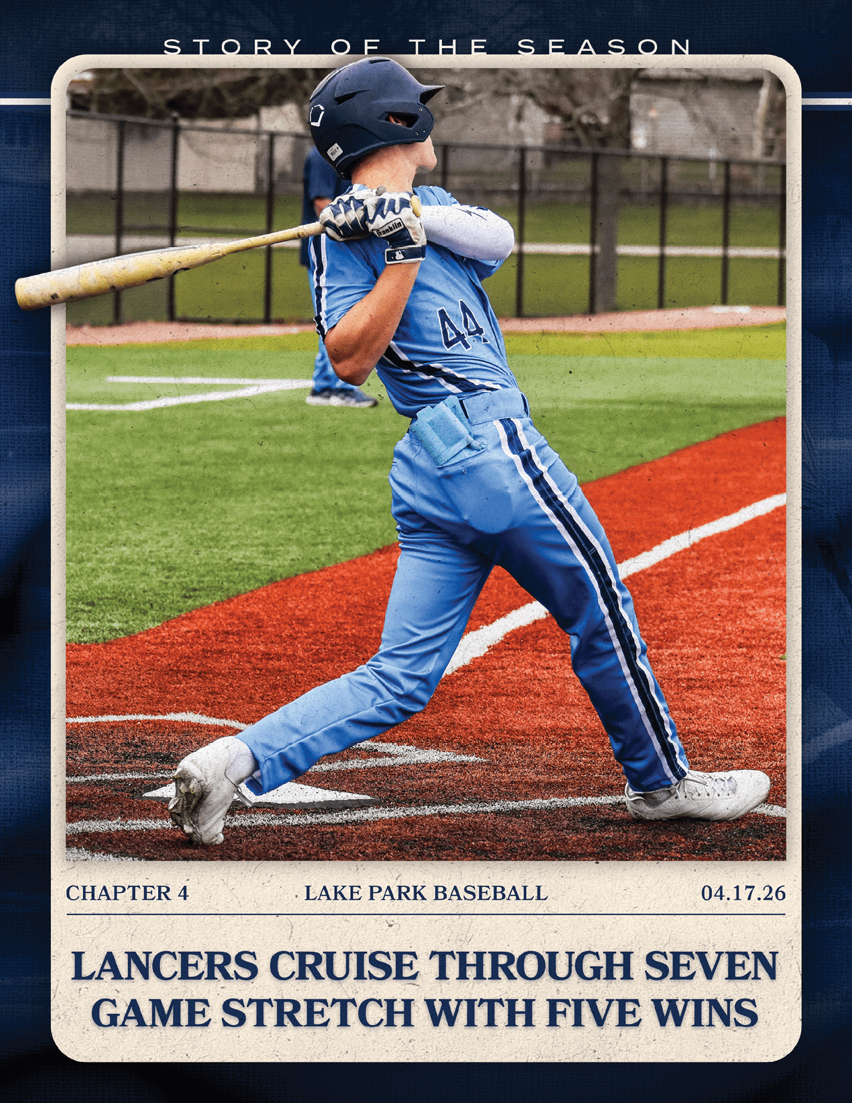 A baseball player in a blue uniform is swinging a bat. AI generated content