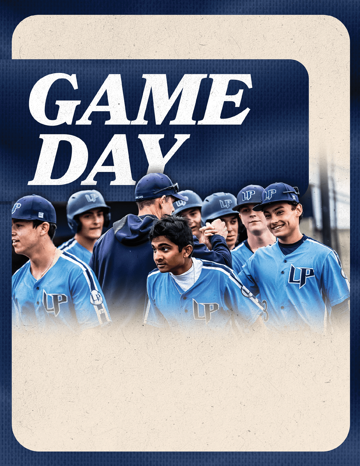 A group of young men wearing blue shirts and baseball caps. AI generated content