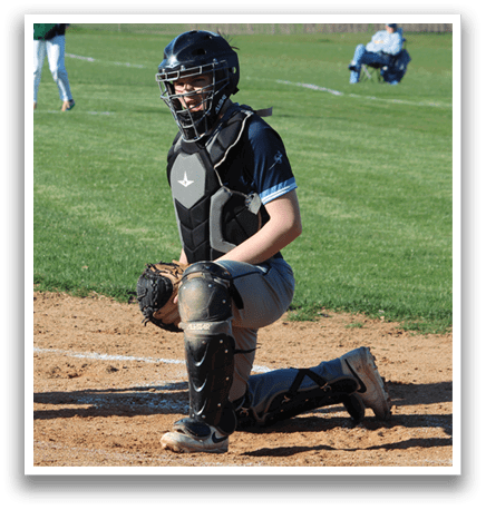 A baseball player is kneeling on the ground wearing a catcher's mitt. AI generated content