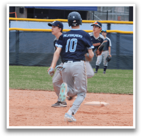 A baseball player is running towards a base, wearing a blue shirt. AI generated content