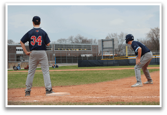 Two baseball players are standing on the field, one of them wearing a blue shirt. AI generated content