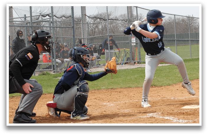 A baseball player is swinging a bat at a ball, with a catcher and an umpire behind him. AI generated content
