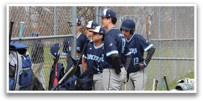 Baseball players standing in a line, wearing blue and white uniforms. AI generated content