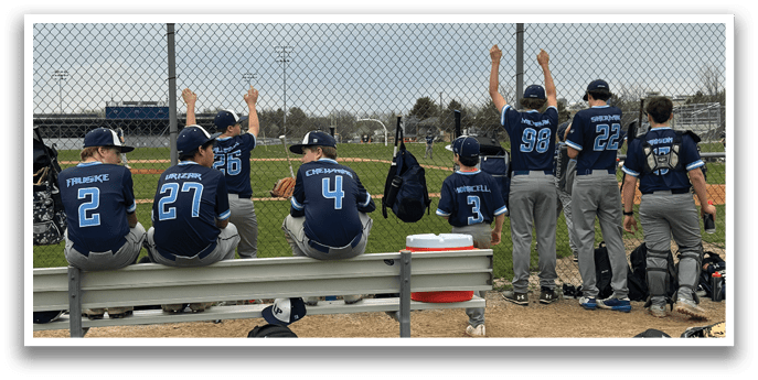 Baseball players sitting on a bench in the dugout. AI generated content
