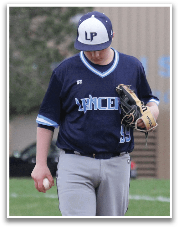 A baseball player is standing on the pitcher's mound, wearing a blue and white uniform and a glove. AI generated content