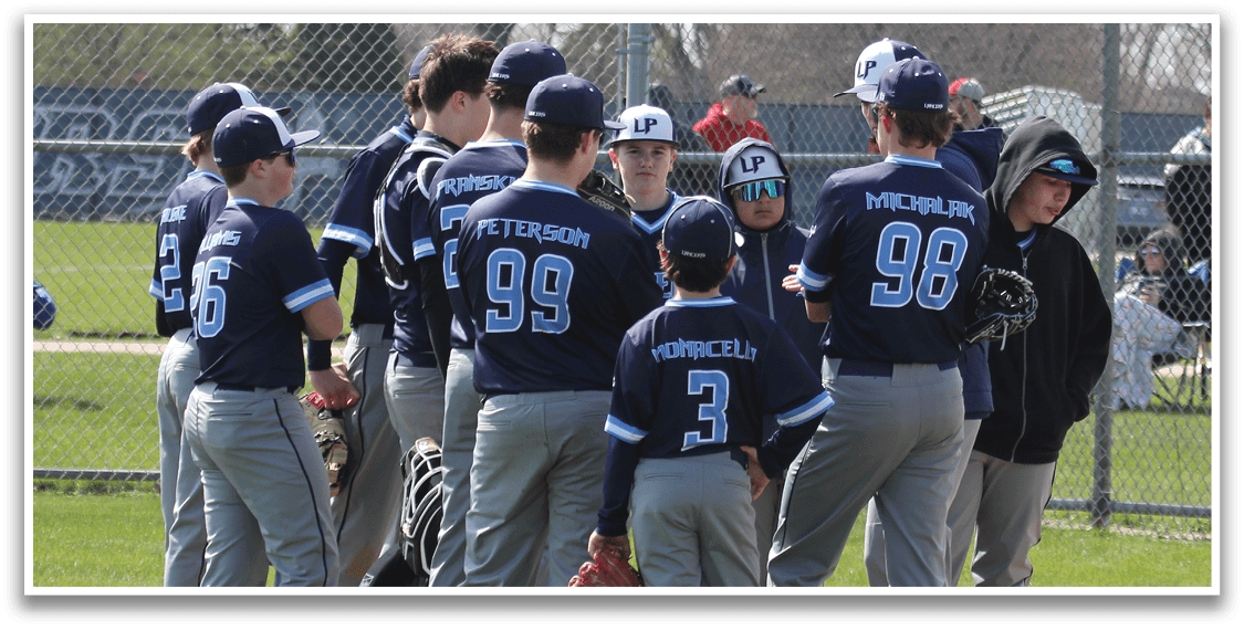 A group of young men wearing baseball uniforms are gathered on a field. AI generated content