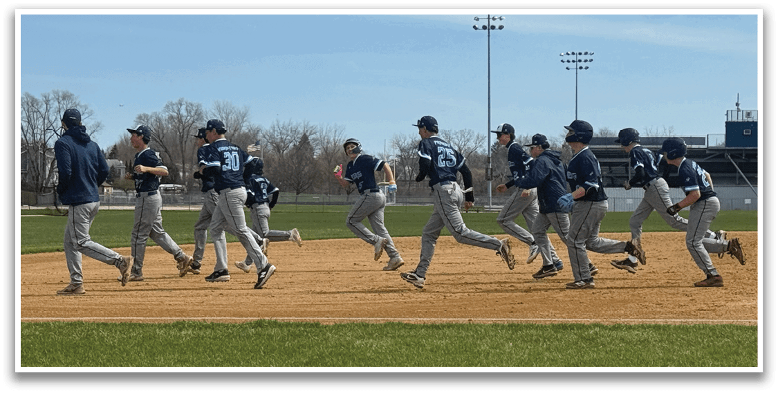 Baseball players running on a field. AI generated content