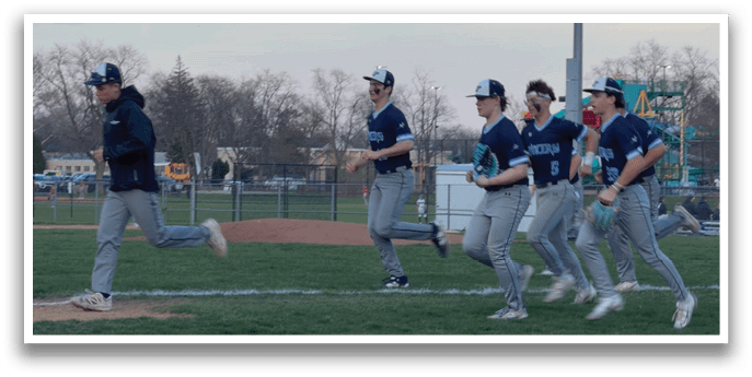 A group of baseball players running on a field. AI generated content