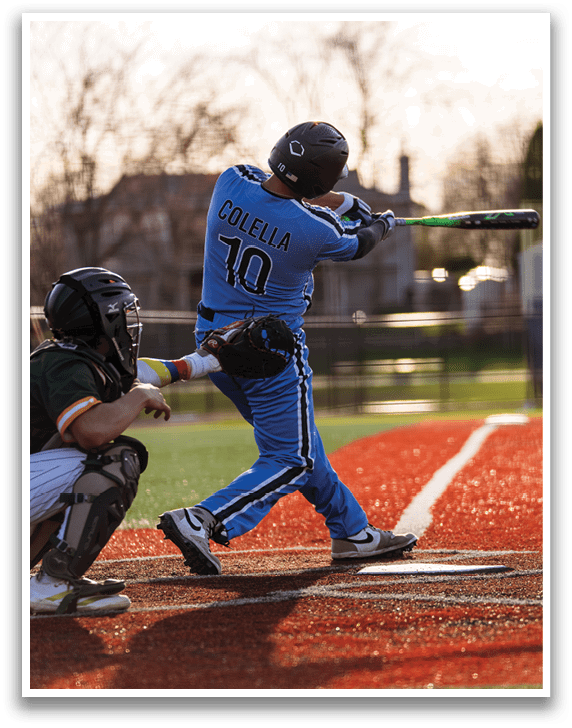 A baseball player in a blue uniform is swinging a bat at a ball. AI generated content