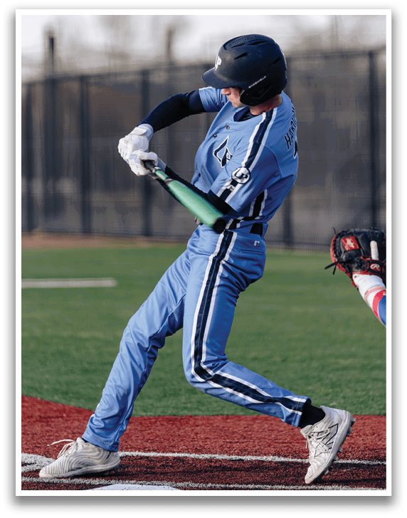 A baseball player in a blue uniform is swinging a bat at a ball. AI generated content