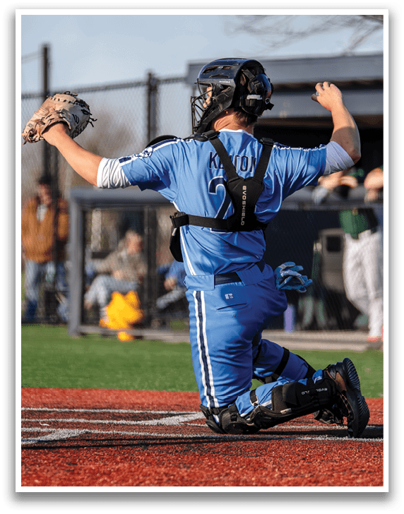A baseball player kneeling on the ground with his glove on. AI generated content