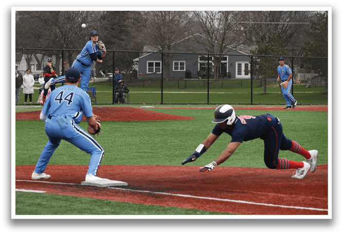 A baseball player slides into home plate while the catcher tries to tag him out. AI generated content