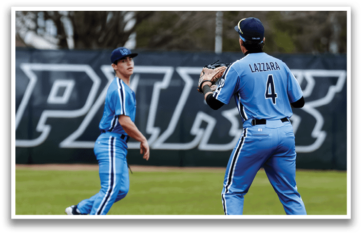 Two baseball players are on the field, one is holding a baseball bat and the other is wearing a baseball glove. The player with the bat is preparing to hit the ball. AI generated content