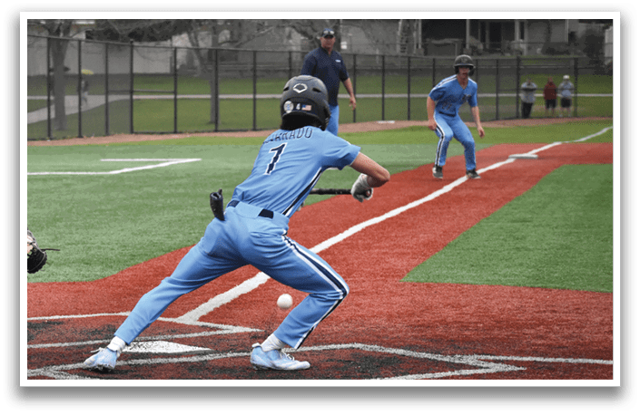 A baseball player in a blue uniform is running towards home plate. AI generated content