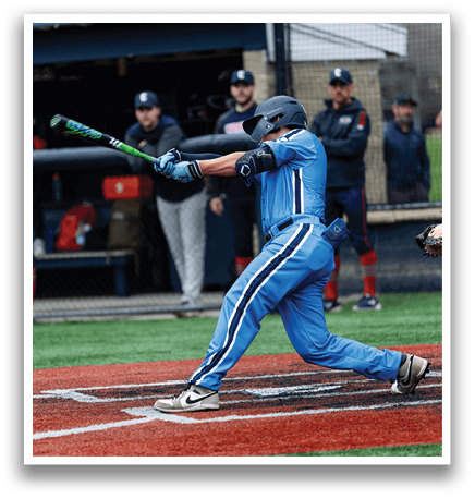 A baseball player in a blue uniform is swinging a bat at a ball. AI generated content