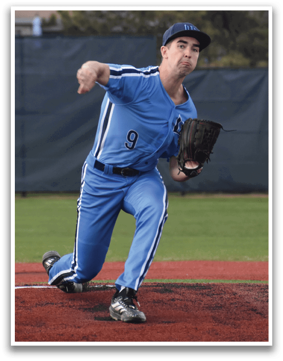 A baseball player in a blue uniform is pitching a ball on a field. AI generated content