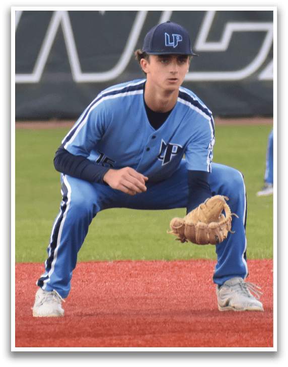 Two baseball players on a field, one crouching and the other standing. AI generated content