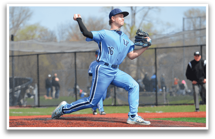 A baseball player in a blue uniform is pitching a ball. AI generated content