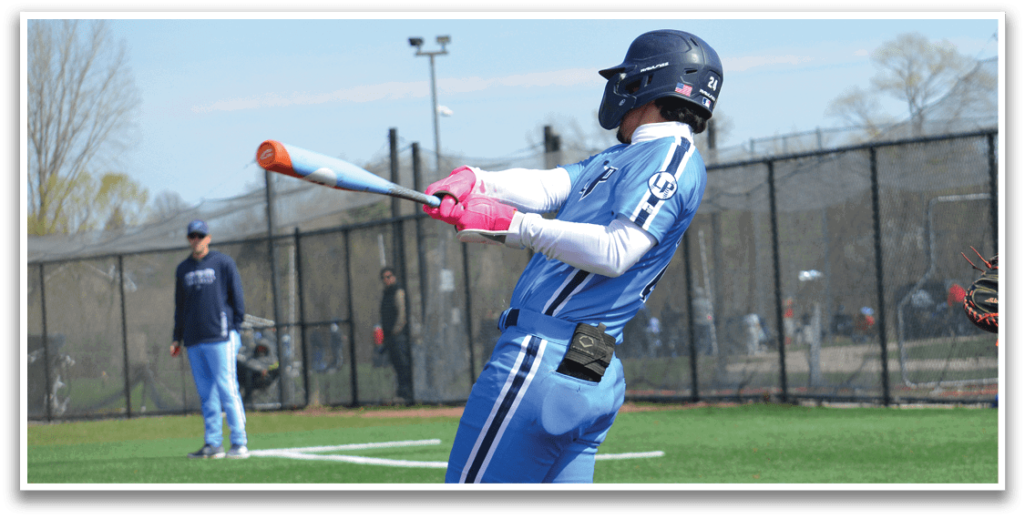 A baseball player in a blue uniform is swinging a bat at a ball. AI generated content
