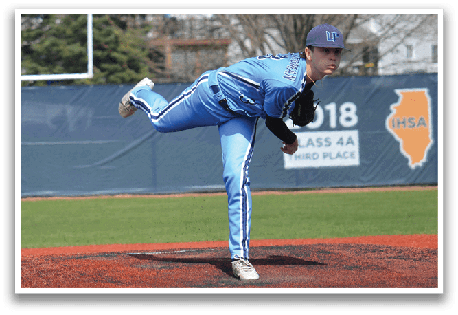 A baseball player in a blue uniform is pitching a ball on a field. AI generated content