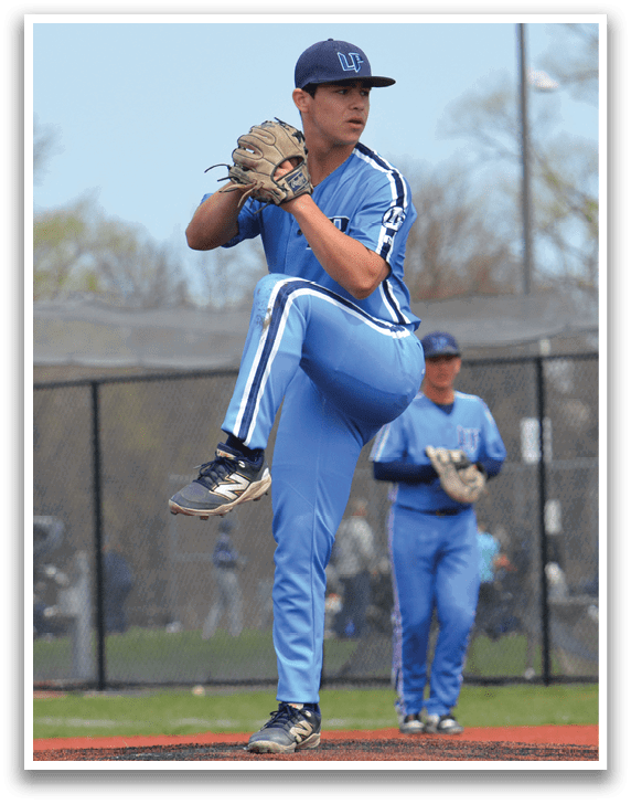 A baseball player in a blue uniform is pitching a ball on a field. AI generated content