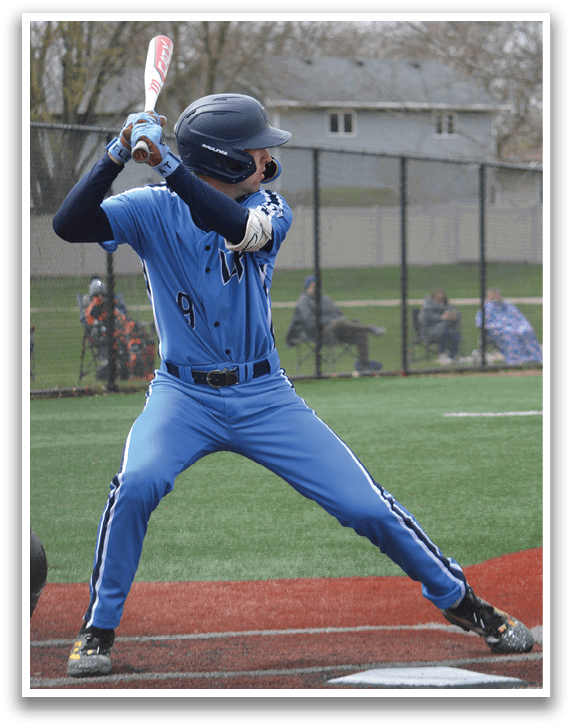 A baseball player in a blue uniform is swinging a bat at a ball. AI generated content