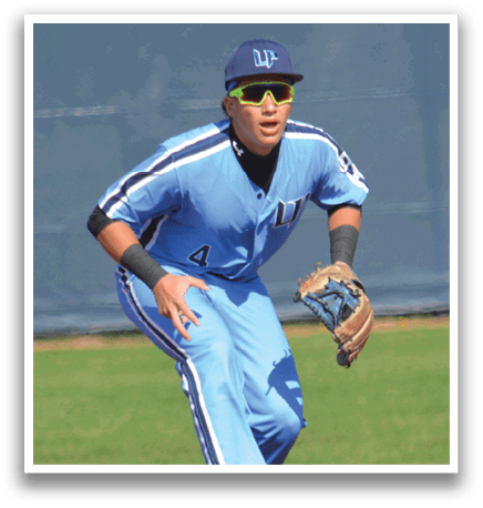 A baseball player in a blue uniform is running on the field. AI generated content