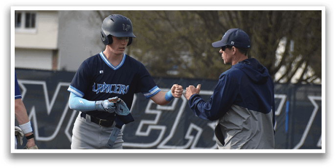 Three baseball players on a field, one of them wearing a blue shirt. AI generated content