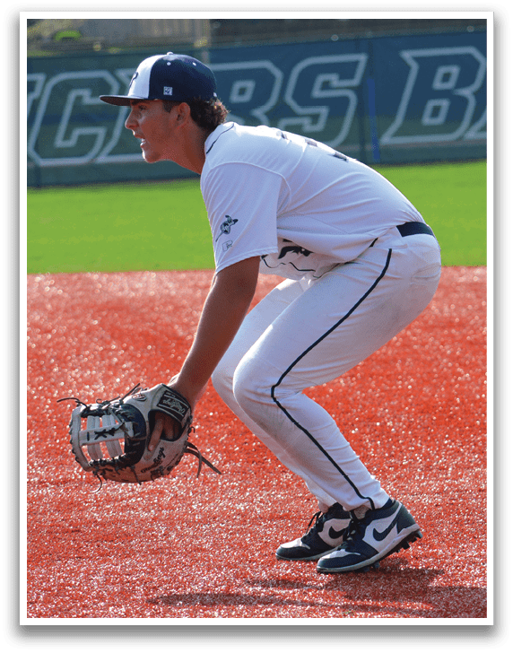 A baseball player is kneeling on the field, holding a baseball glove. AI generated content