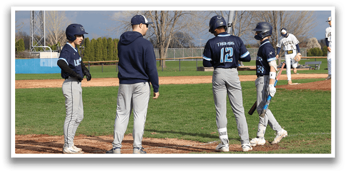 Baseball players on a field, some standing and some sitting, with a bat and a baseball glove. AI generated content
