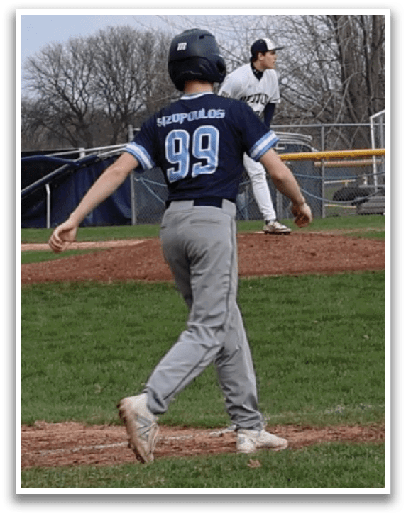A baseball player is running to first base while the catcher and umpire watch. AI generated content