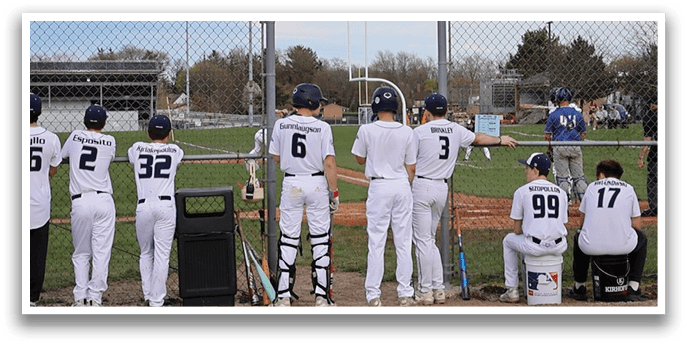 Baseball players are standing in the dugout, watching the game. AI generated content