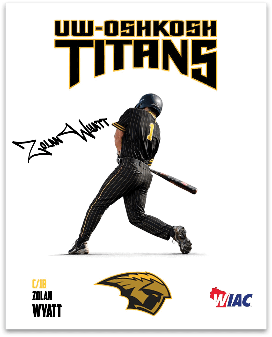 A baseball player in a black and yellow uniform is swinging a bat. AI generated content