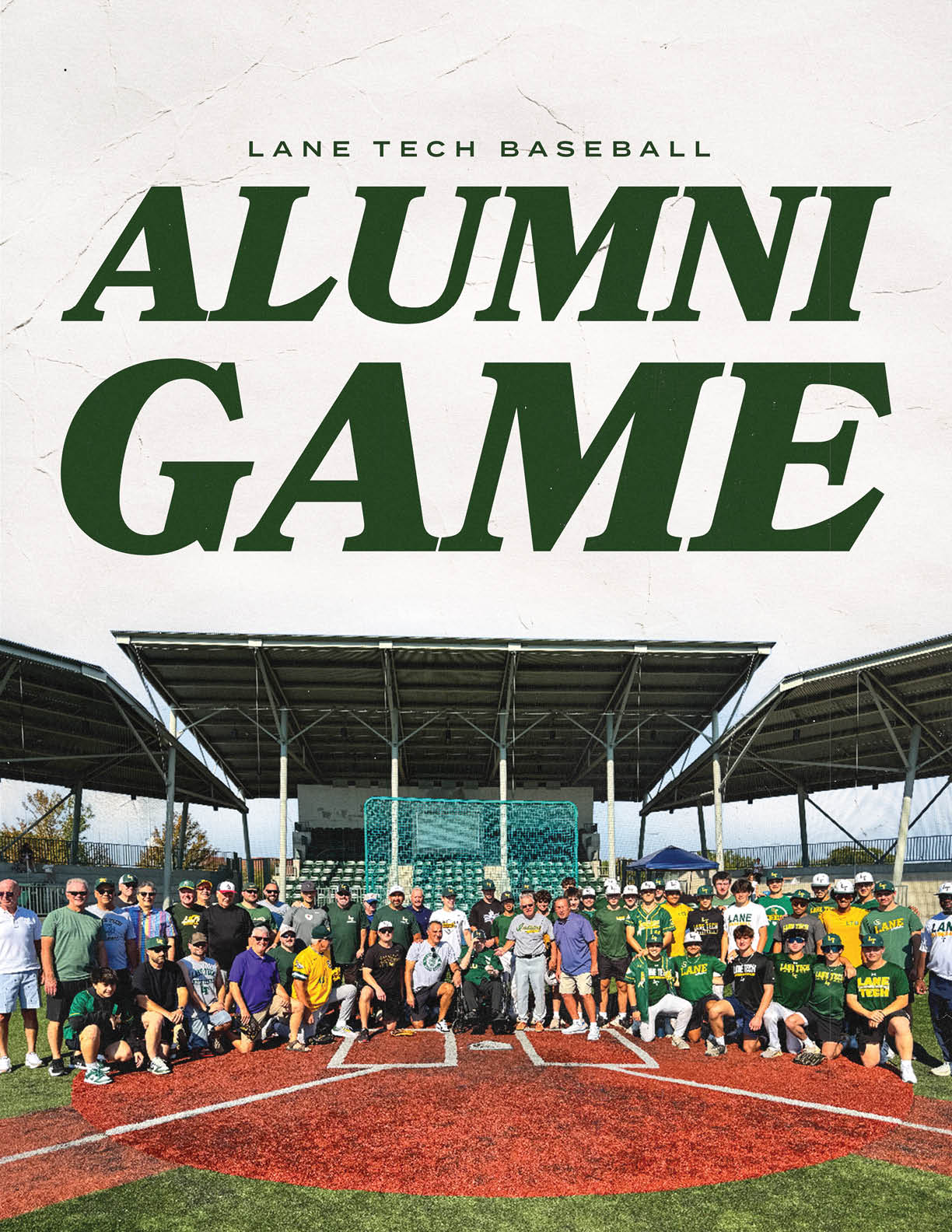 A group of people posing for a photo on a baseball field. AI generated content