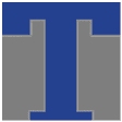 A blue and white T on a white background. Description generated by AI