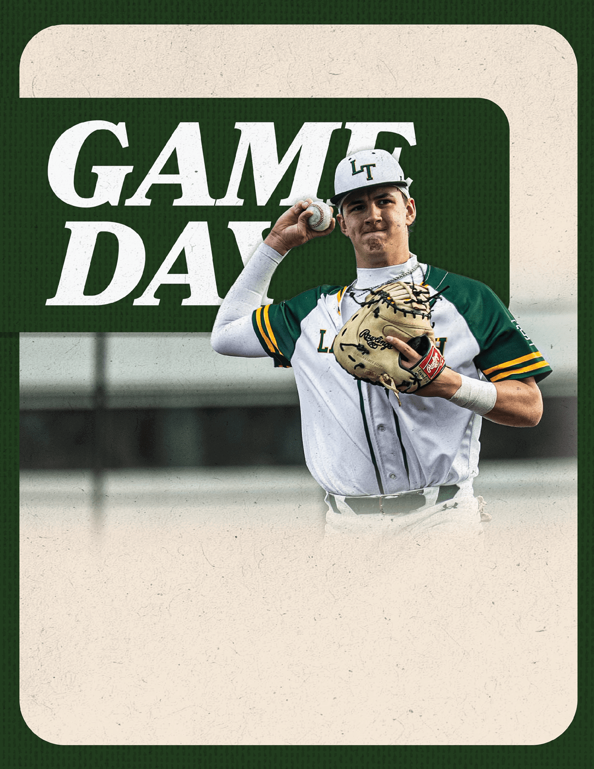 A baseball player wearing a green and white uniform. Description generated by AI